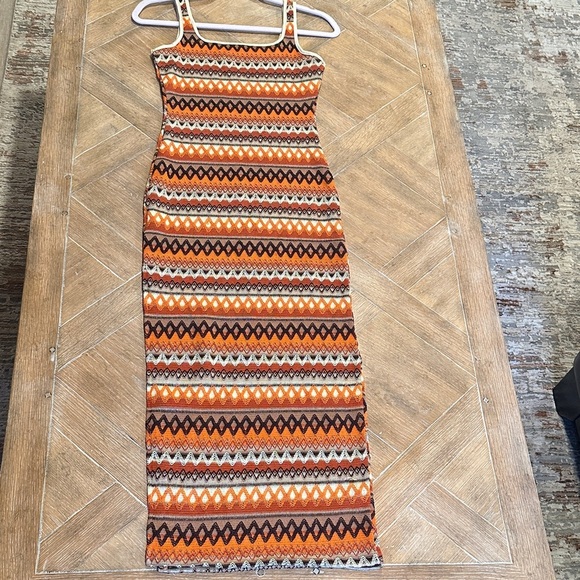 Orange and Black Patterned Maxi Dress - Picture 1 of 3